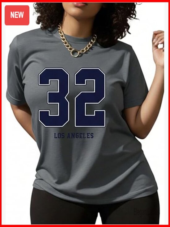 Tops - Plus Size Graphic Number Tee Crew Neck Short Sleeve Casual Streetwear Top